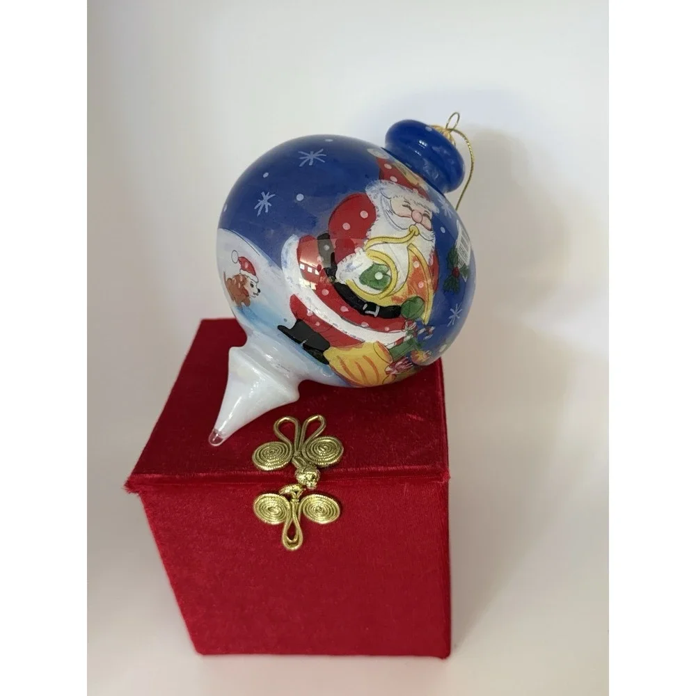 Pier 1 Le Bien Hand Painted Christmas Santa Presents Ornament In Box 2012